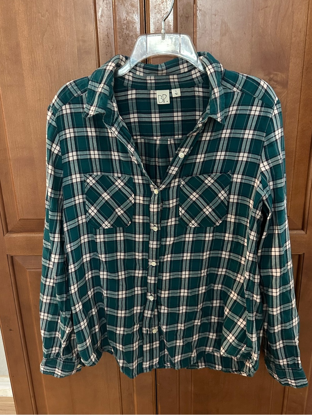 bp Green and White Plaid Button-Down Shirt